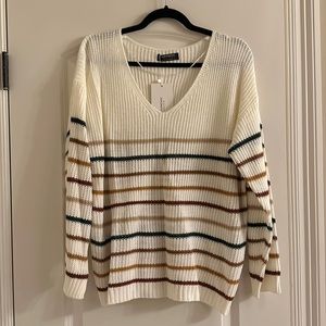 Bloomchic Striped Knit V Neck Sweater -Size 2X